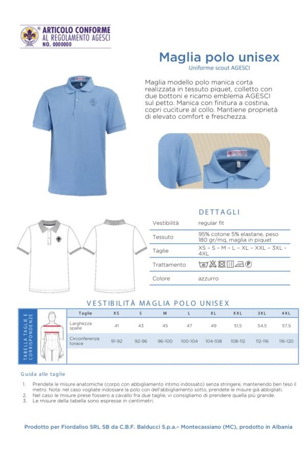 Maglia polo uniforme scout agesci adulto