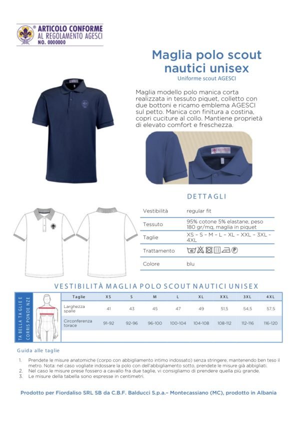 Maglia Polo Uniforme Scout Agesci Nautico Adulto