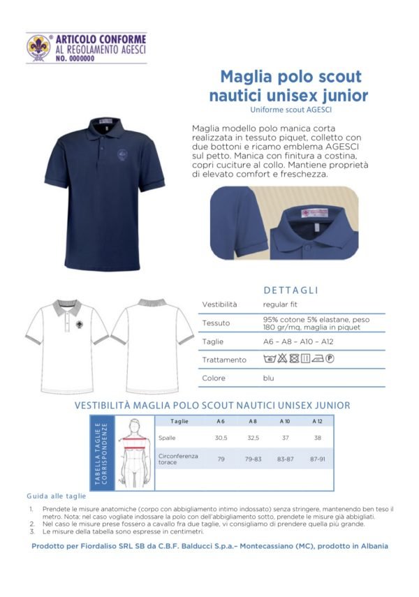 Maglia Polo Uniforme Scout Agesci Nautico Adulto